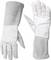 'A pair of white protective gloves with long gauntlets, suitable for handling hazardous materials.'