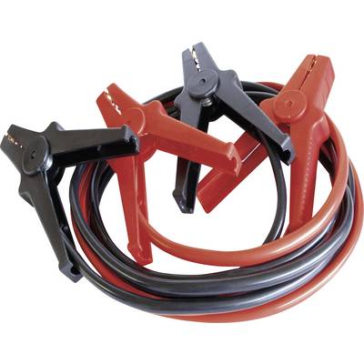 Red and black jump leads with clamps, laid on top of each other.