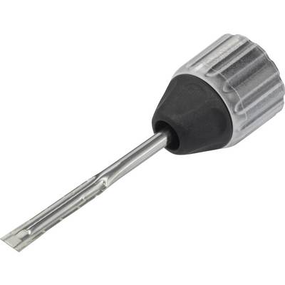 'Straight surgical handpiece for implantology, with knurled handle and long drill attachment. Manufactured from metal and plastic.'
