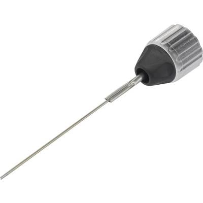 A medical disposable attachment with a long, thin needle and a ribbed plastic handle, for precise injection or extraction.