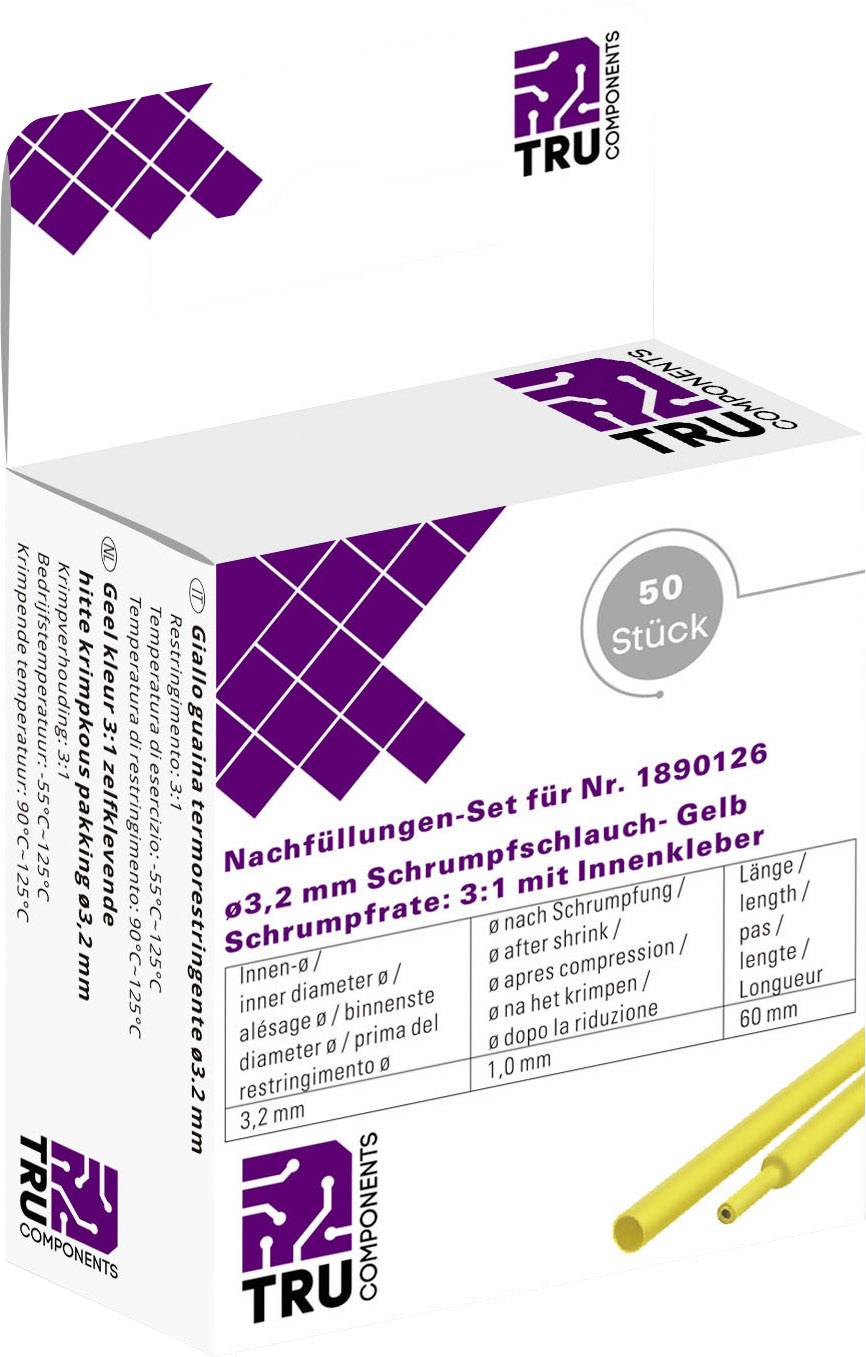 Heat Shrink Tube Refill Set, 3:1 Shrink Ratio, 3.2 mm Diameter, Adhesive-Lined, Yellow, Pack of 50.