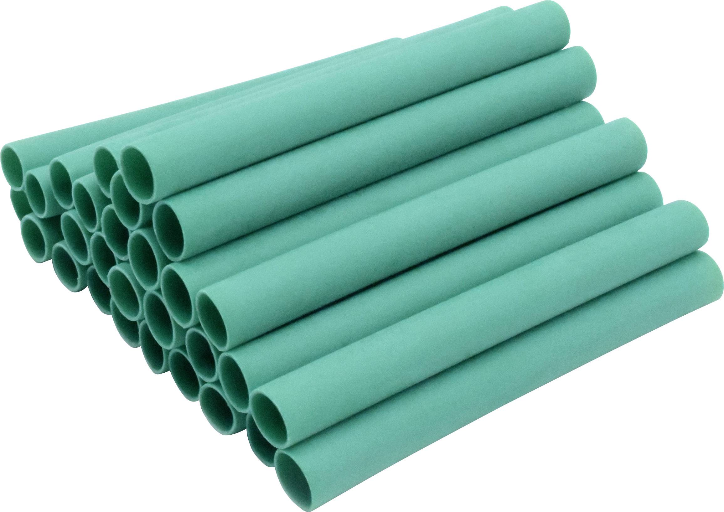 Several green PVC pipes are stacked neatly, suitable for plumbing installations or construction projects.