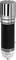 A black and silver cylindrical object with a ribbed upper section and a transparent lower end.