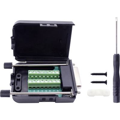 Electronic panel with exposed terminal blocks, screwdriver and screws, ready for assembly or installation.