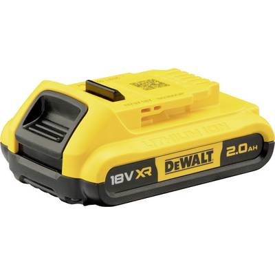 Yellow DeWalt 18V Lithium-ion Battery with 'XR 2.0 Ah' marking, suitable for power tools.