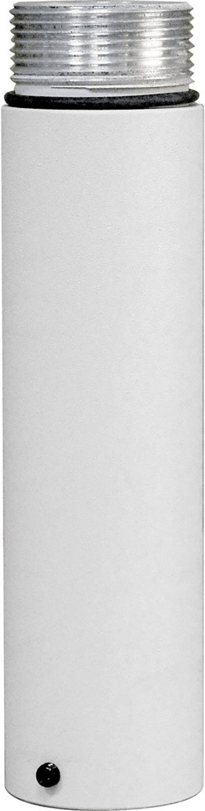 A white, cylindrical metal rod with threading at one end, suitable for mounting purposes.