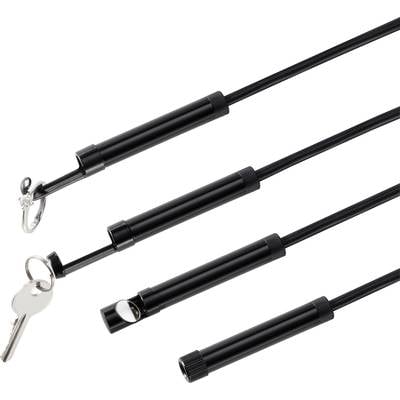 'Four black bicycle locks with keys in various views'