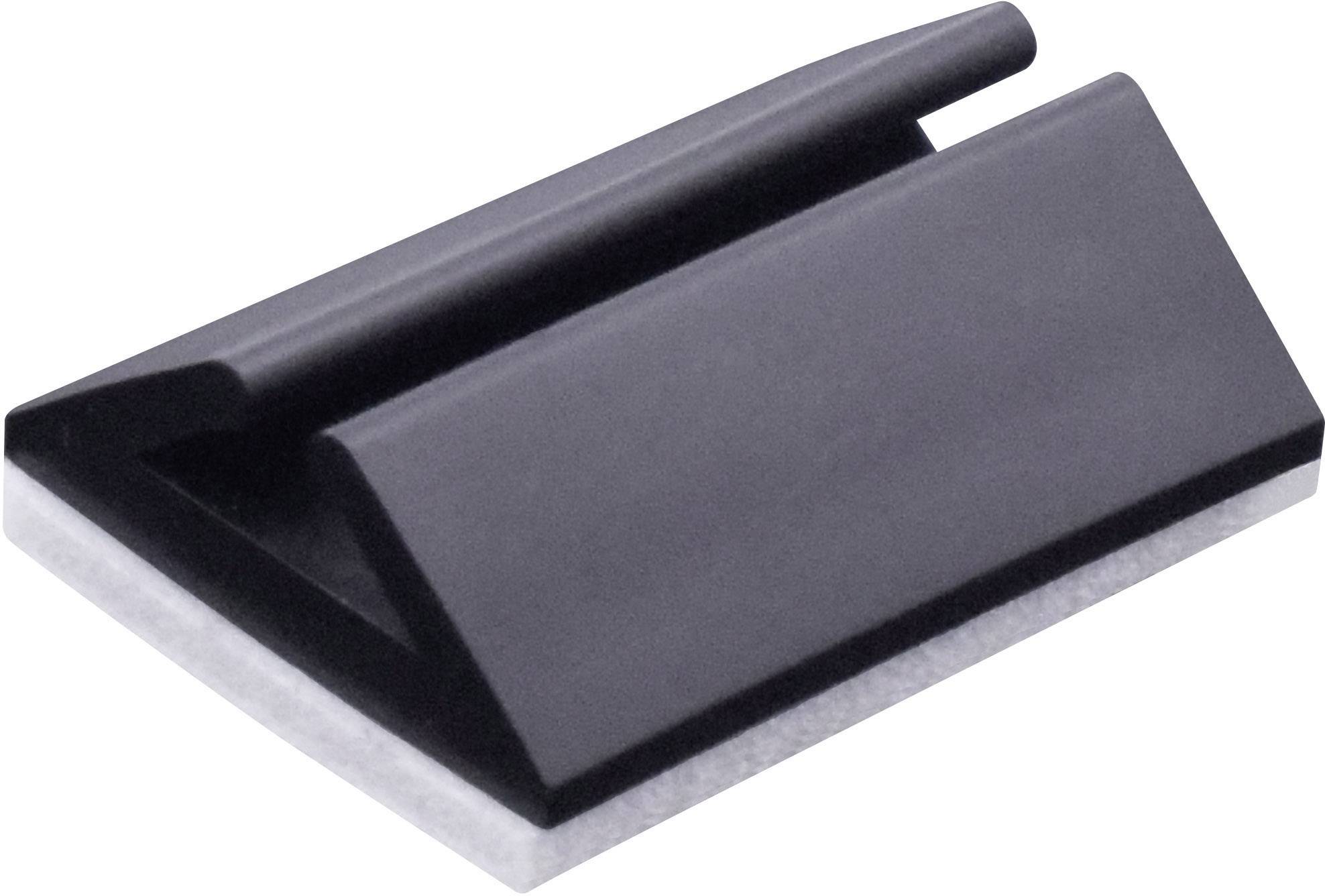 A black, wedge-shaped piece of office stationery made of plastic, possibly used for holding or organising documents on a desk.