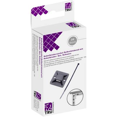 Cable Tie Mount Set, 20 Pieces, Self-Adhesive, Black. Includes Cable Tie Mounts and Cable Ties. Suitable for Cable Fastening.