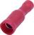 Red isolated cable socket element, cylindrically shaped, serves to provide a secure electrical connection and insulation.