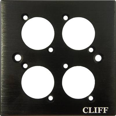 Metal plate with four evenly distributed holes, suitable for mounting components. Small engraving at the top: 'CLIFF'.