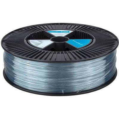 Spool of transparent 3D printer filament, side view.