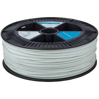 A reel of white 3D printer filament made of plastic, ready for use in a 3D printer to create objects.