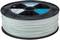 A reel of white 3D printer filament made of plastic, ready for use in a 3D printer to create objects.