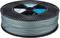 A spool of grey 3D printer filament, wound and ready for use in a 3D printer.