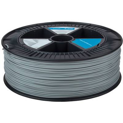 A reel of grey filament for 3D printers; label displays information about the brand and material properties.