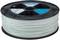 A plastic spool of white 3D printer filament, wound around a reel, mounted on a black base plate.