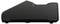 A side view of a black charging station with a rounded shape and ventilation slots.