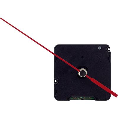 Black and red clockwork mechanism with two hands.