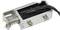 A small electric door release in a metal housing with a black cable. Suitable for electronic access systems.