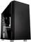 Black computer case with side viewing window reveals the internal hardware.