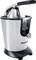 Stainless steel electric citrus juicer with lever handle and pouring spout, suitable for juicing oranges and lemons.