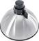 A silver cover with a black handle on the top, presumably for a lighting fixture or a heater.