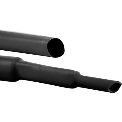 Two black heat-shrink tubes, left fully shrunk, right partially shrunk. They are used for insulation and protection of cables.