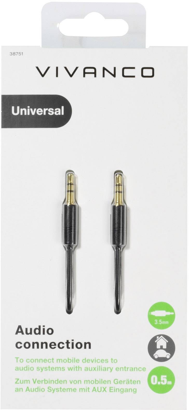 Vivanco 38751 Jack Audio/phono Cable [1x Jack plug 3.5 mm - 1x Jack plug 3.5 mm] 0.50 m Black-1