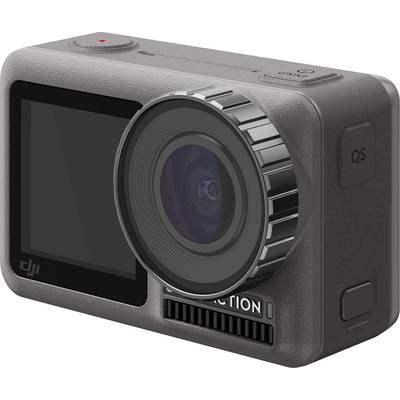 A grey action camera with a large lens and screen, suitable for recording videos and photos in dynamic environments.