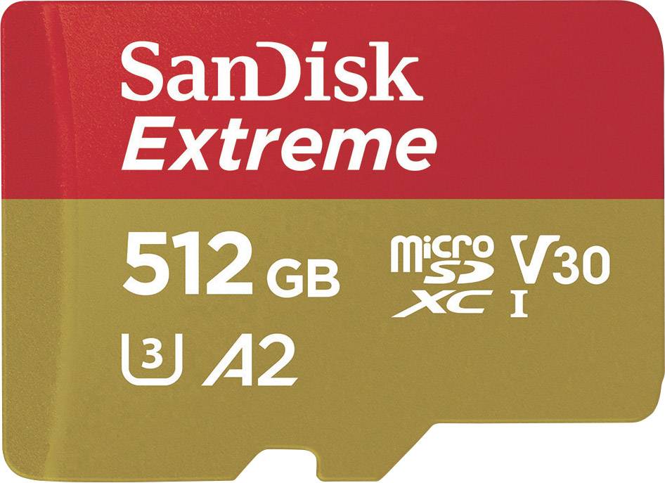 SanDisk Extreme™ microSDXC card 512 GB Class 10, UHS-I, UHS-Class 3, v30 Video Speed Class A2 rating