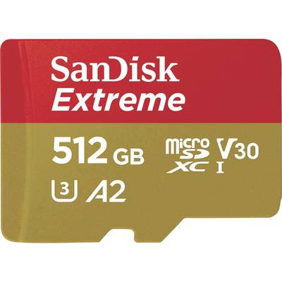 SanDisk Extreme™ microSDXC card 512 GB Class 10, UHS-I, UHS-Class 3, v30 Video Speed Class A2 rating