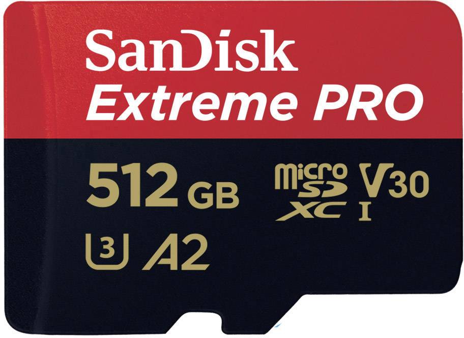 SanDisk Extreme Pro™ microSDXC card 512 GB Class 10, UHS-I, UHS-Class 3, v30 Video Speed Class A2 rating
