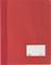 Red document folder with a transparent window for labelling. Contains no visible text or image.