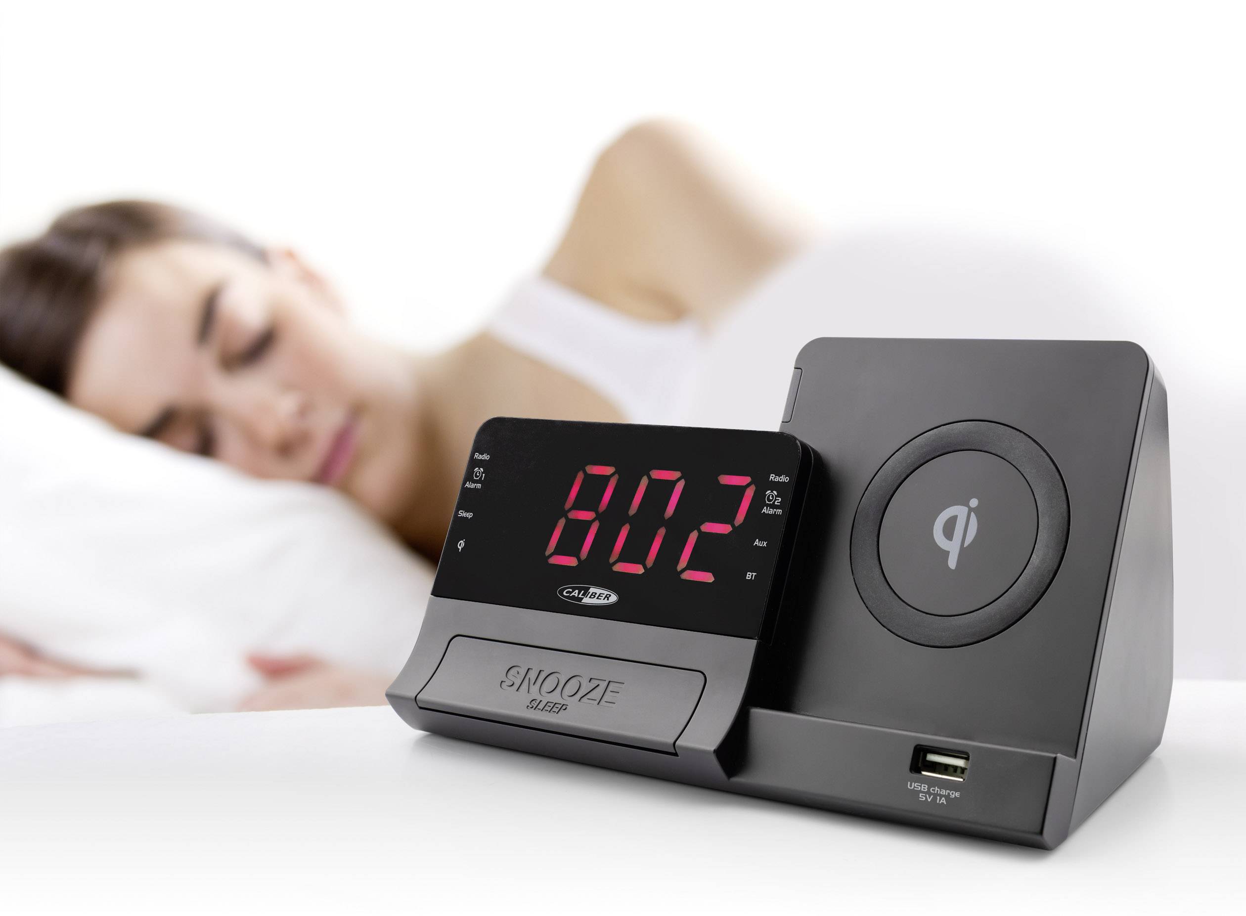 Caliber HCG012QI-BT Radio alarm clock FM AUX, Bluetooth Battery charger Black-1