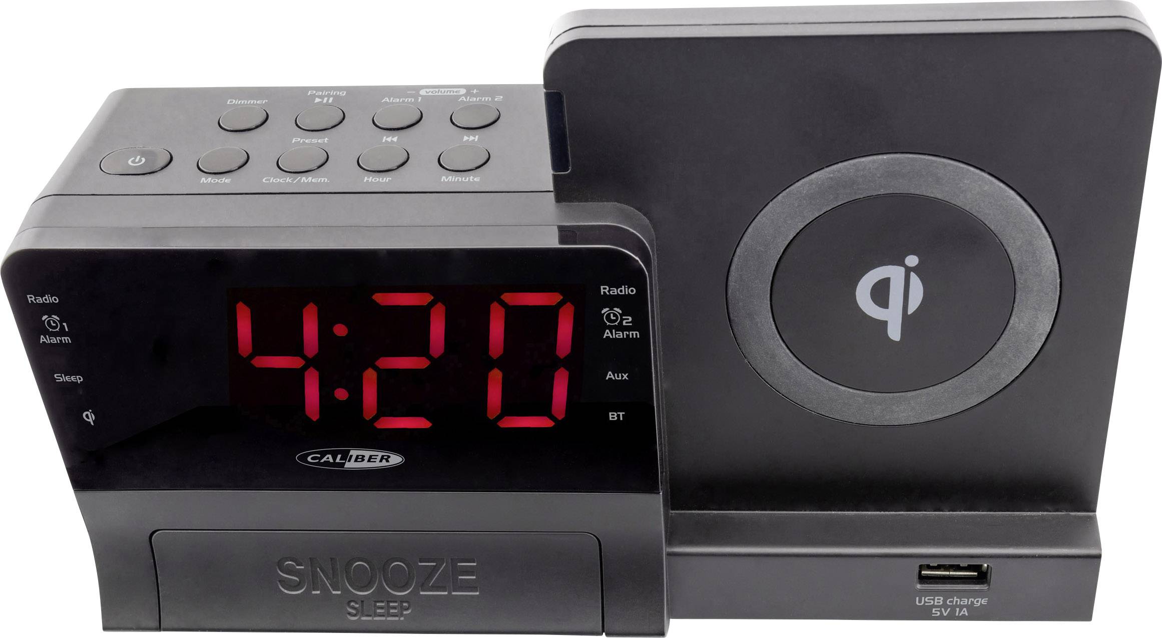 Caliber HCG012QI-BT Radio alarm clock FM AUX, Bluetooth Battery charger Black-3