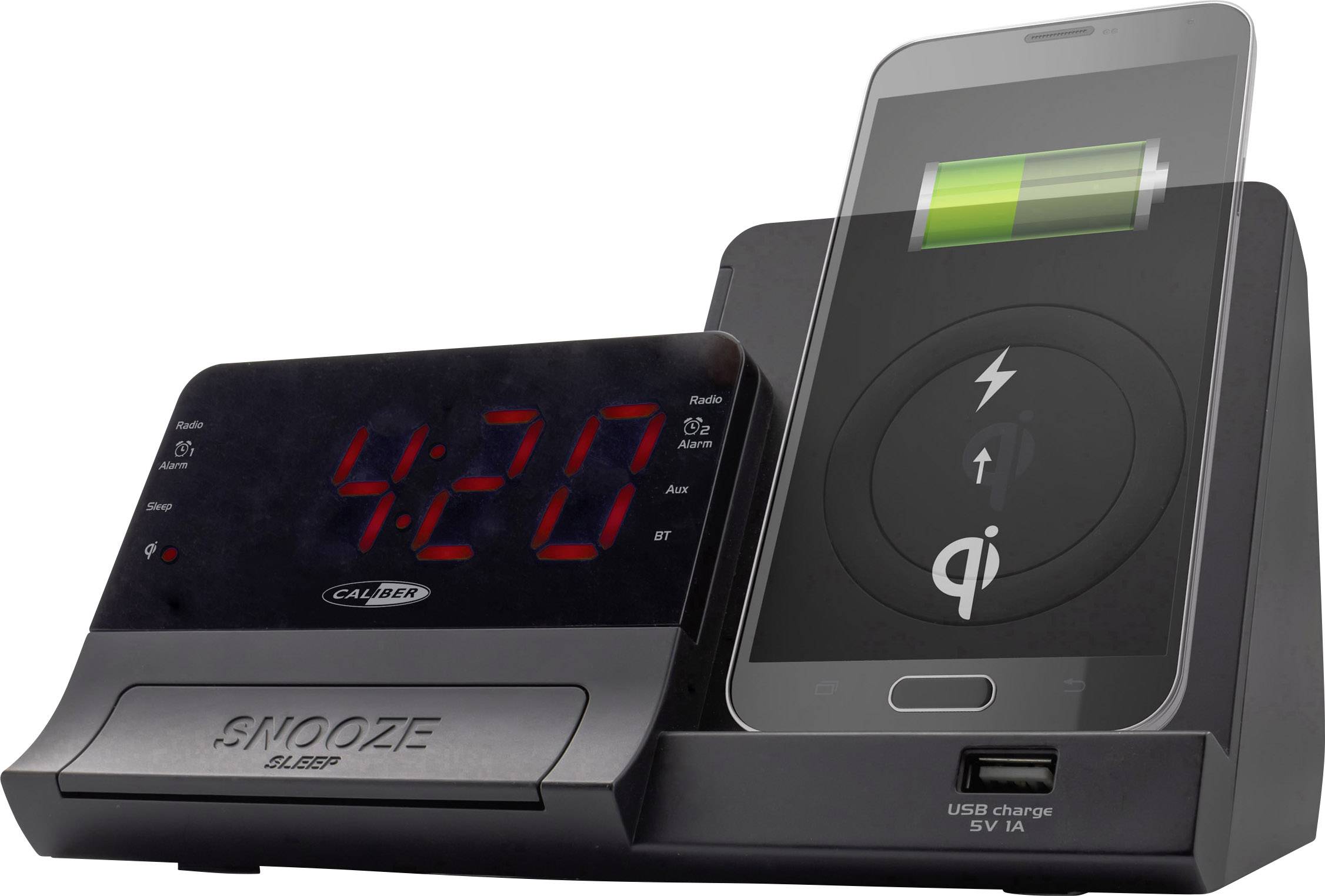 Caliber HCG012QI-BT Radio alarm clock FM AUX, Bluetooth Battery charger Black-6