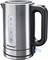 Stainless steel electric kettle with visible water level indicator up to 1.7 litres and black handle.