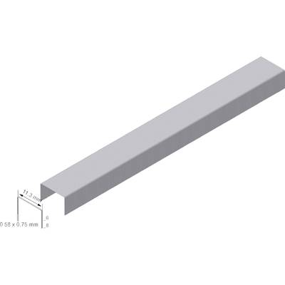 A long, grey U-shaped profile with dimensions of 50.8 x 0.75 mm and a side height of 11.3 mm is depicted.