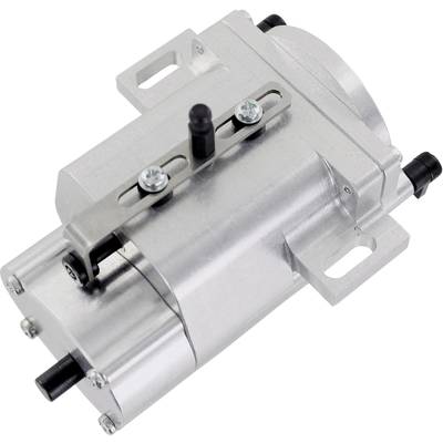 A silver metal engine with cylinders and screws. Functional parts are visible, but no brand or specific application is identifiable.