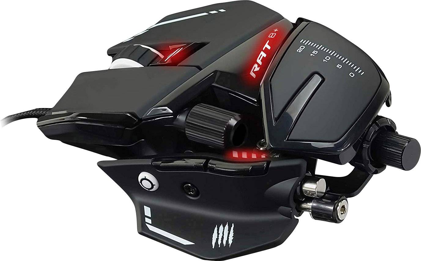MadCatz R.A.T. 8 + Gaming mouse USB Optical Black 11 Buttons 16000 dpi Backlit, Gel wrist support mat, Weight trimming, -1
