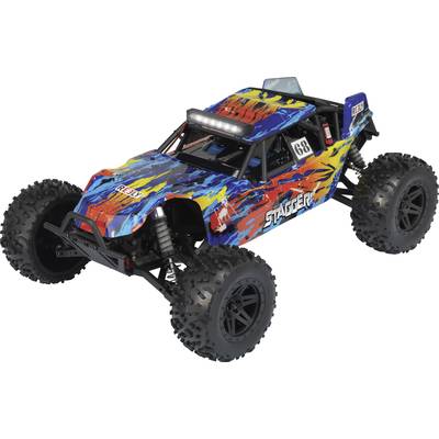 Remote-controlled car with a colourful, abstract design. Large, chunky tyres and number 669 on the side.
