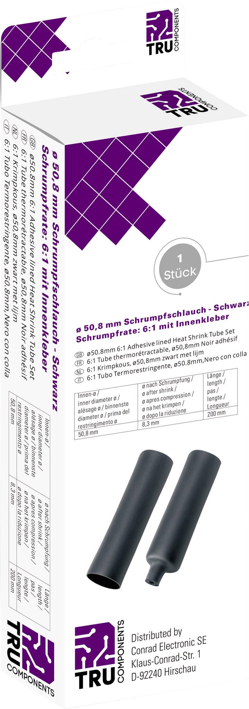 TRU COMPONENTS T1904CA050 Heatshrink + adhesive Black 50.80 mm 8.40 mm Shrinkage:6:1 1 pc(s)-0