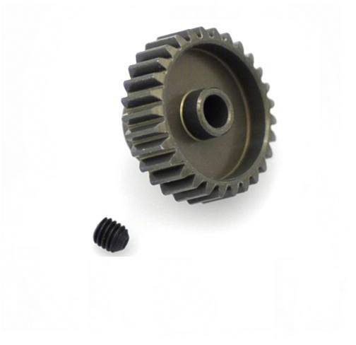 A metal gear wheel with a small, separately positioned screw, on a white background.