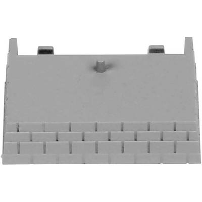 Grey plastic component with rectangular cut-outs and a central elevation, used as a building element in modular construction kits.