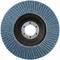 A sanding disc with blue sanding flaps on dark backing material, used for grinding and polishing surfaces.