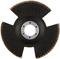 Grinding disc with four segments, central fixing hole, and abrasive edge. Used for grinding or cutting materials.