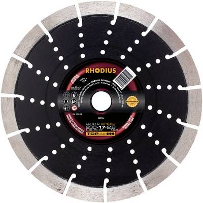 Grinding disc with the inscription 'RHODIUS', model 'LD 410 SPEED 230 x 1.7 x 22.23', suitable for professional applications.