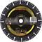 'Cutting disc by Rhodius, Model DG210 Allcut, 230 mm diameter, suitable for various materials. Safety warning symbols.'