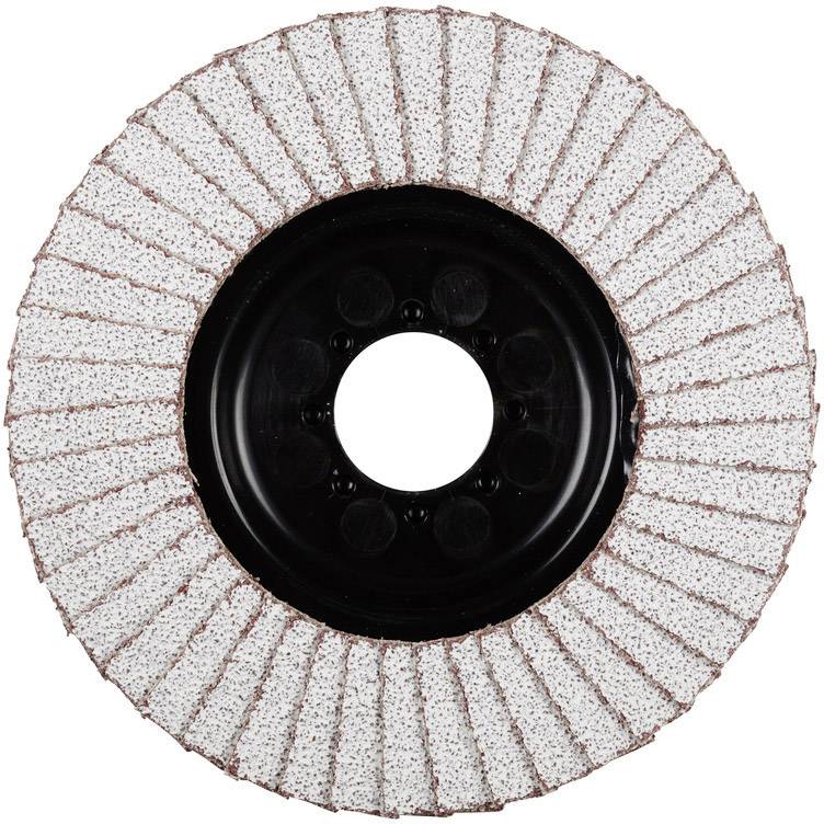 Grinding wheel with concentrically arranged lamellae made of sandpaper, used for smoothing or polishing surfaces.